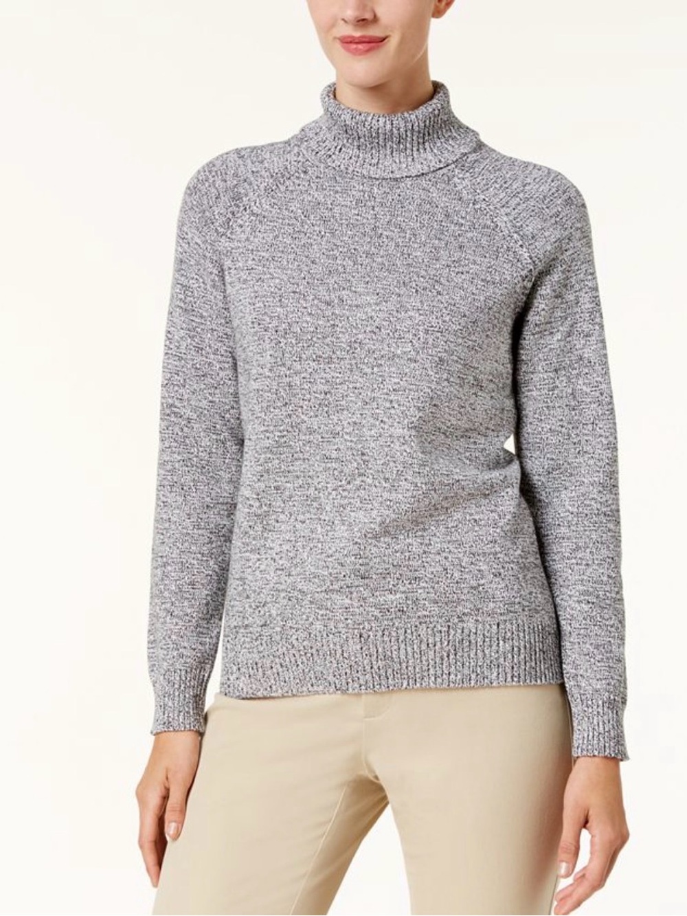 Karen Scott Women’s XL Marled Gray Turtleneck Sweater 100% Cotton Long Sleeve
